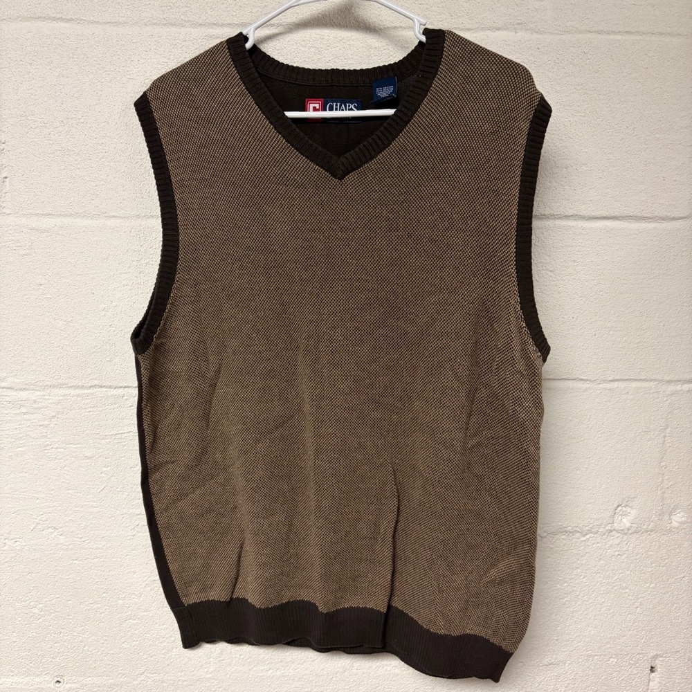 Chaps Men's V-Neck Brown Sweater Vest Pullover Size Medium